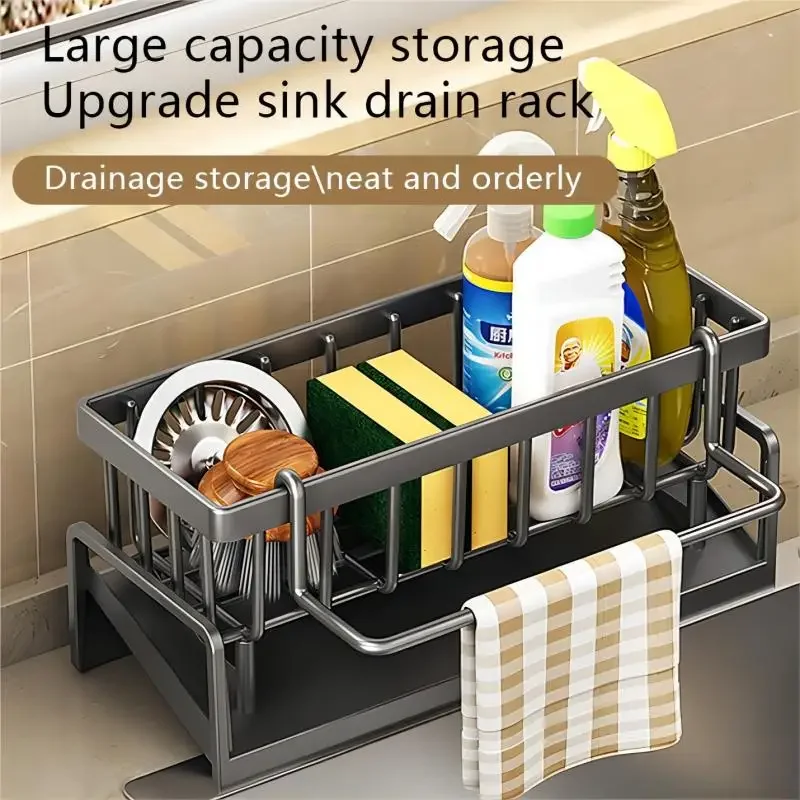 HMJZ2 Kitchen Sponge Rack Drain Water Place Dish Soap Organize Rags Multi Functional Large Capacity Countertop and Store Items image 3