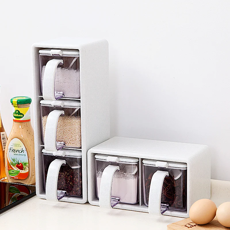 

Кухонный контейнер для специй с крышкой, органайзер для приправ, емкость для соли для домашнего использования