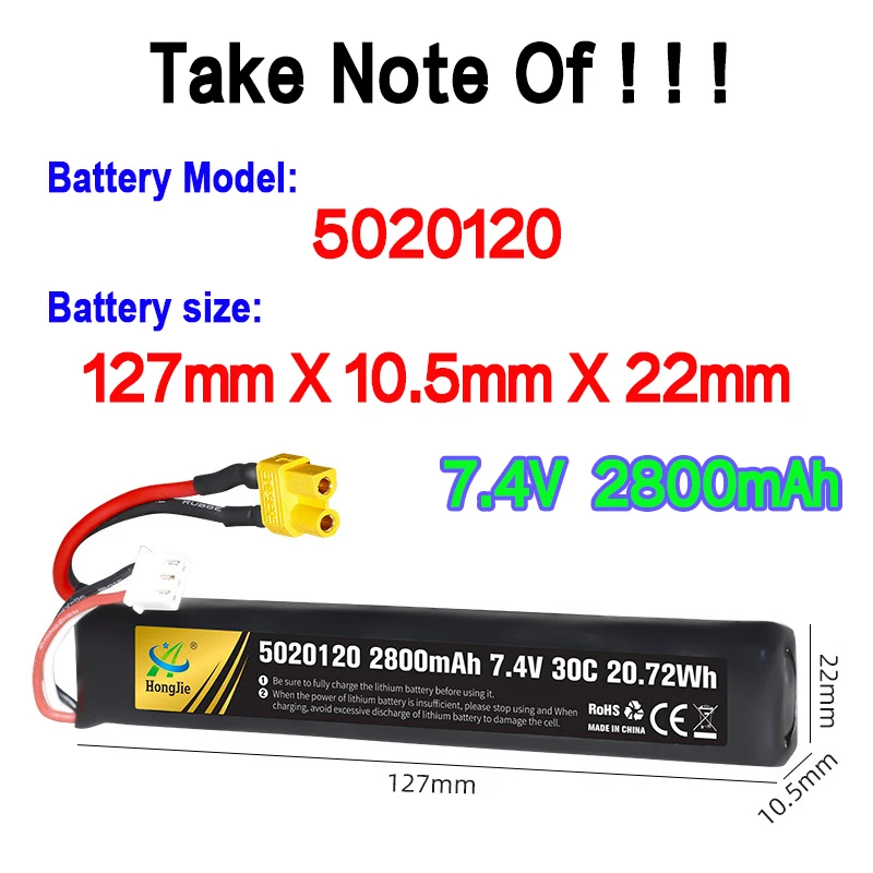 7.4V 2800mah Soft Bullet Gun Battery 5020120 Lipo Battery 30C T/SM/XT30 For Airsoft Air Pistol Electric Toys Water Guns Parts