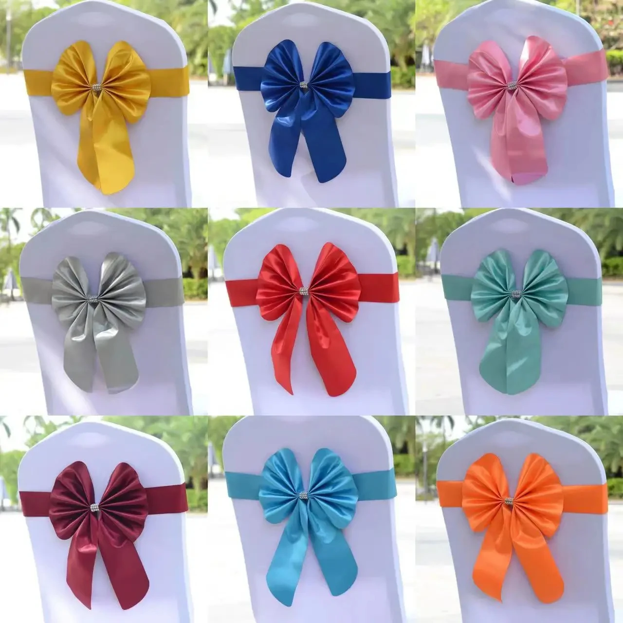 10pcs/lot PU Sash Elastic Bow Tie Ready Made Chair Sashes Band For Wedding Party Hotel Banquet Event Decorations