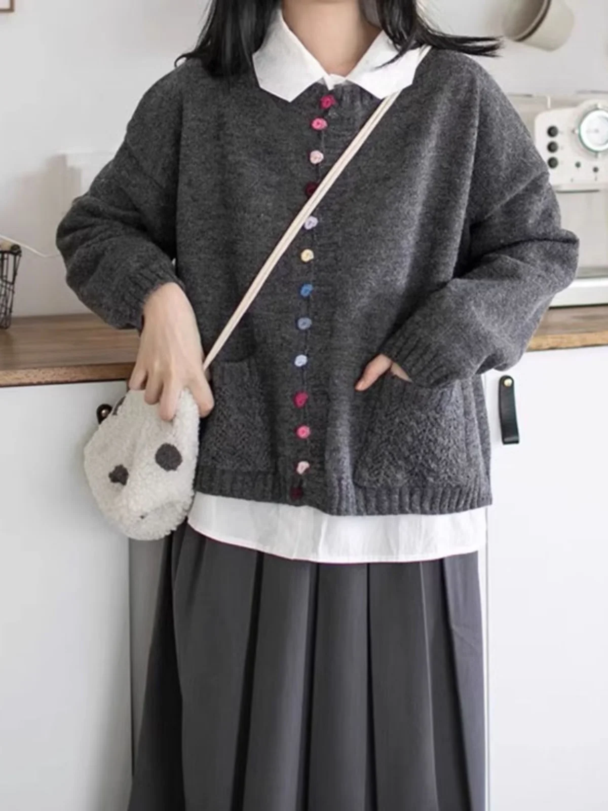 

Autumn Winter Lazy Sle Women's Knitted Sweater Coat Long Sve Single Button Warmth Emitting Soft Natured Layering Top