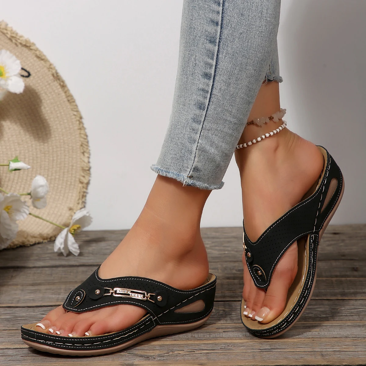 Sommer Damen Orthopädische Sandalen Orthopädische Flip-Flops mit Fußgewölbeunterstützung Dicke Sohle Hausschuhe rutschfest für den täglichen Gebrauch am Strand – Detail 8