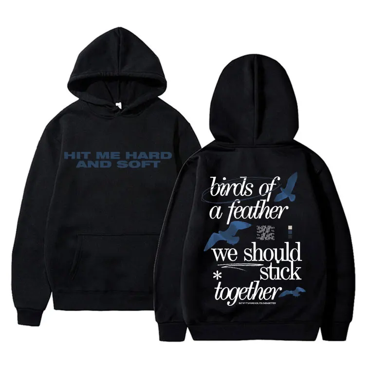 2026 Unisex Birds of A Feather Hit Me Hard and Soft Double Sided Print Hoodie Oversized Hip Hop Streetwear Pullover Sweatshirt