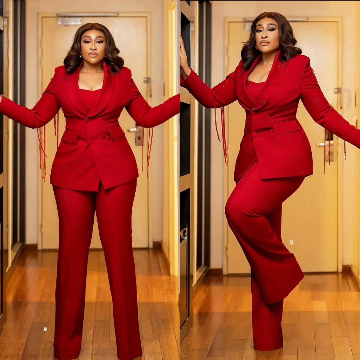 

Simple Mother of the Bride Dresses Vintage Shawl Lapel Pocket Party Gown Customized Plus Size Celebrity Blazer Suits 2 Pieces
