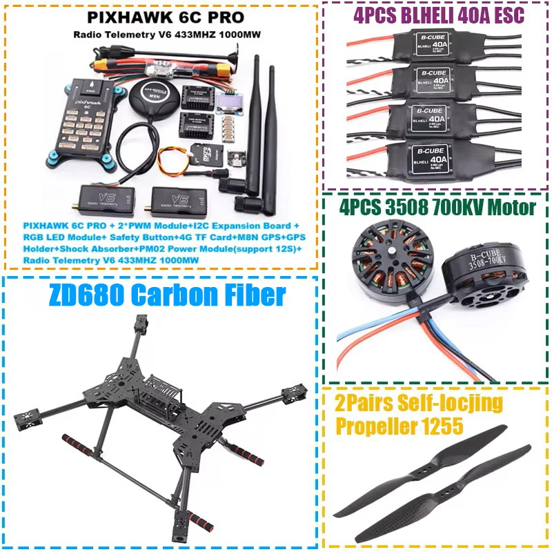 Nouveau ZD680 6C PRO M8N/M9N/M10 Kit de cadre hexagonal à bras pliable hexa-rotor entièrement en Fiber de carbone PIXHAWK avec train d'atterrissage indodable