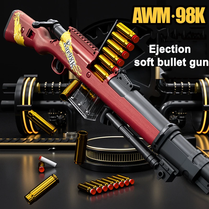 98k Upper Pressure Shell Ejection Awm Soft Bullet Gun Can Fire Sniper Rifle Boy Outdoor Battle Toy Gun 98k Pull And Load