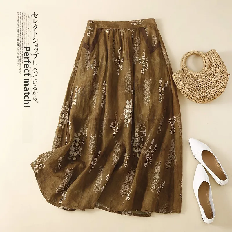 

Двухслойная юбка-миди из хлопка и льна в стиле ретро с цветочным принтом f Юбка трапециевидной формы с эластичной резинкой на талии и высокой талией, скрывающая бедра