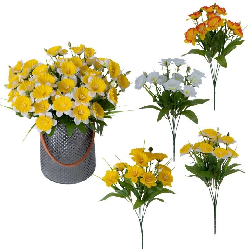 Realistic Silk Narcissus Flower Bush Artificial Plants For Wedding Home Decor Indoor Outdoor Table Arrangement