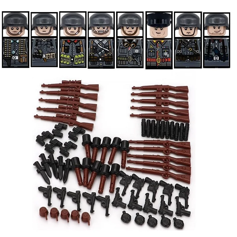 Military WW2 Germany Tank Infantry Soldiers Army Figures MOC Accessories Building Blocks Weapons Guns Parts Mini Bricks Toys