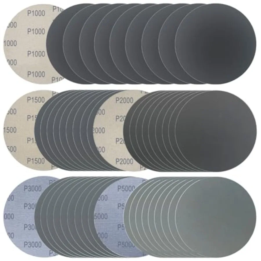 

6 Inch 50 Pcs Wet Dry Sanding Discs Hook and Loop, 1000 1500 2000 3000 5000 Assorted Grit Waterproof Sandpaper Silicon Carbide