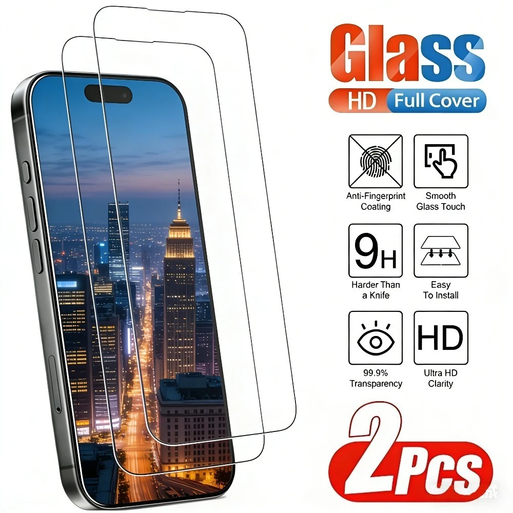 

2Pcs Ultra HD Full Screen Protector for iPhone 17 16 15 14 Pro Max 17e 16e 15 14 Plus 13 12 11 Pro Anti-Scratch Tempered Glass