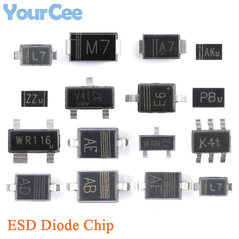 50pcs PESD12VS2UT PESD15VS2UT PESD24VS2UT PESD5V0S2BT PESD2CAN PESD1CAN PESD5V2S2UT PESD3V3S2UT SOT-23 ESD Diode Chip PESD5V0L1B