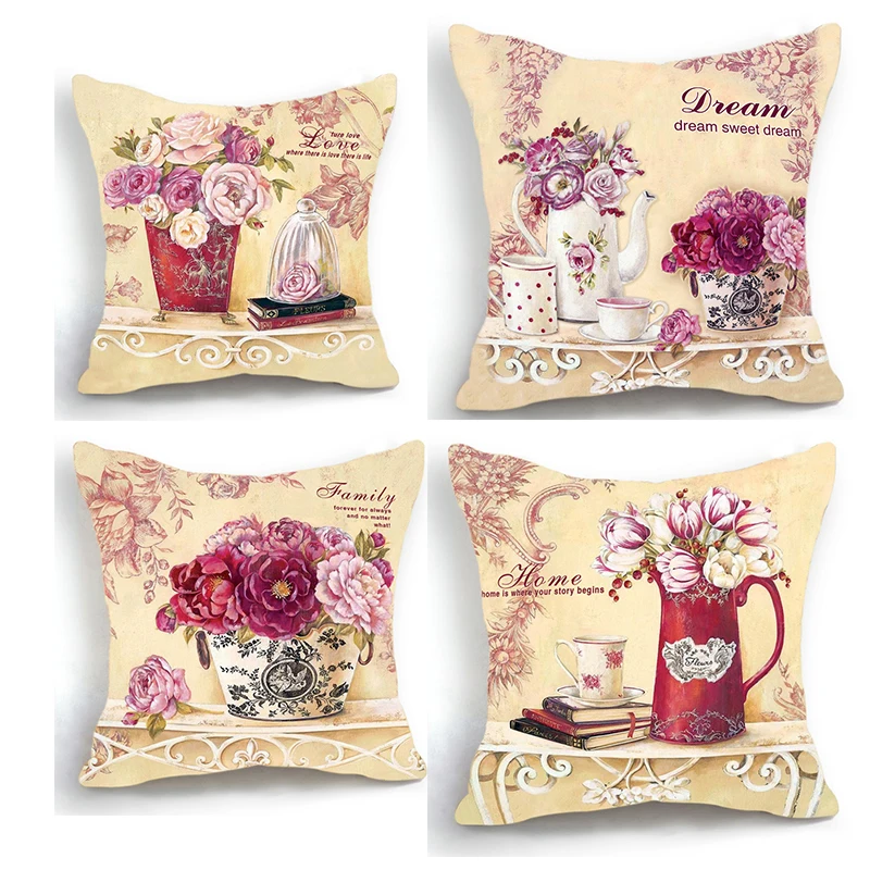 

Garden Tea Pillowcase Red Rose Pillows Case for Girls Room Garden Chair Pillow Cover for Bed Sofa Living Room Decoration 40x40