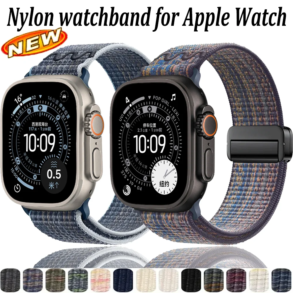 Nylon-Armband für Apple Watch Ultra 3 49mm 11 10 46mm 42mm Magnetisches Armband für iWatch 9 8 7 45/41mm 6 5 4 SE 44/40mm Apple-Armband