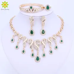 Gold Color Crystal African Beads Jewelry Sets For Women Dress Accessories Wedding Bridal Necklace Earrings Bracelet Ring Sets