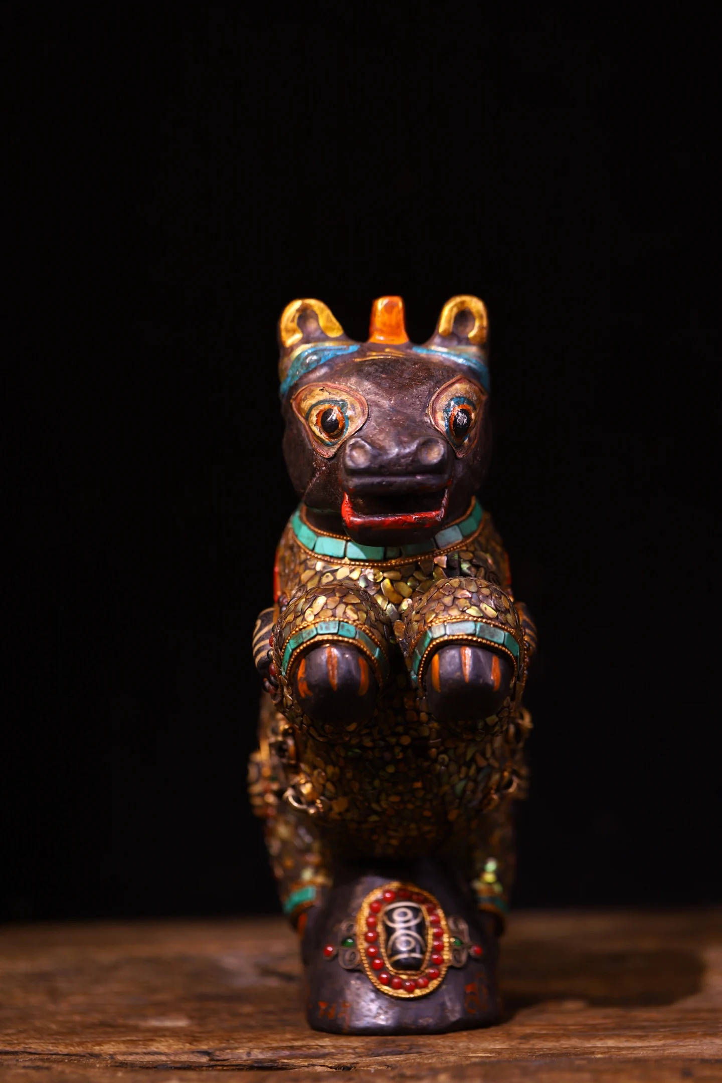 Old Natural Meteorite Painted Mosaic Gem gZi Beads Shell Horse statue Running Horse Fortune Horse Study Amass wealth Ornaments