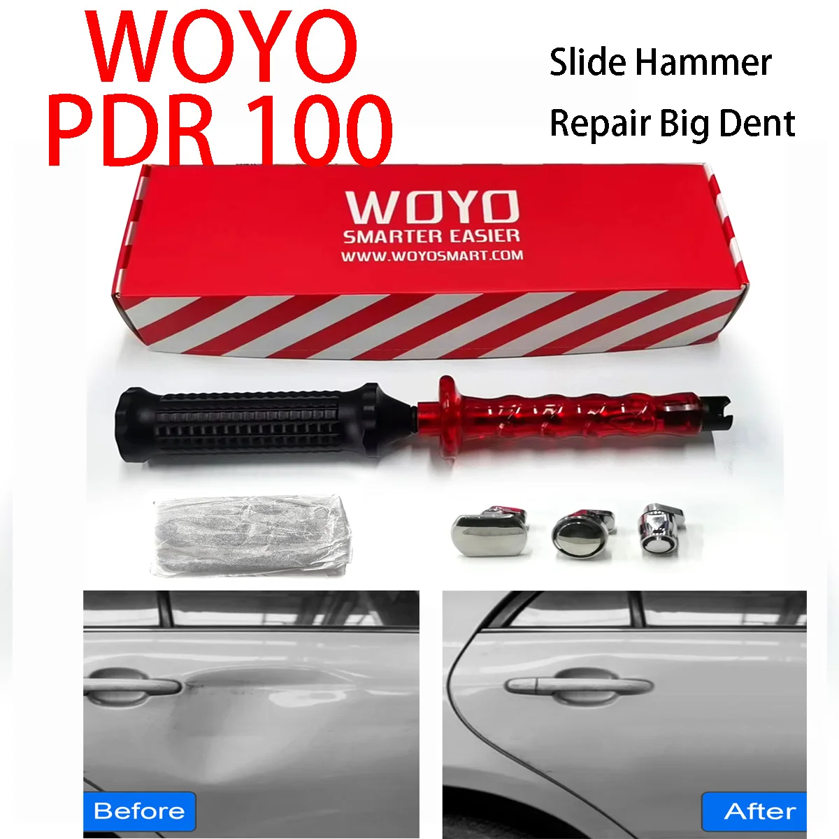 

WOYO PDR100 Handhold Car Sheet Metal Tools Slide Hammer Dent Puller with Tabs Set Car Dent Repair Tools for All Car PDR Kits