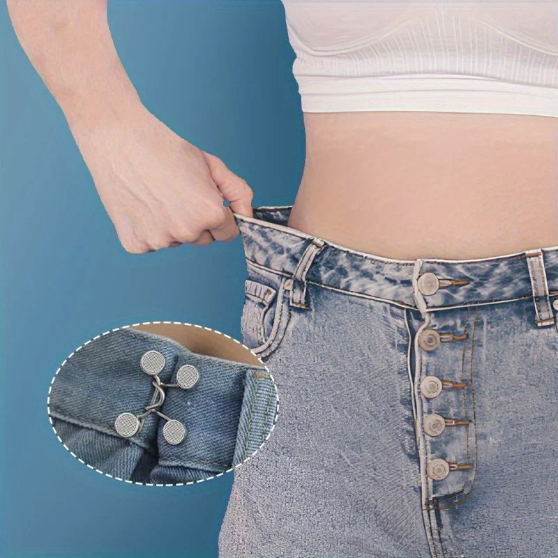 2/5-Piece Set: Seamless Denim Belt Tightener - Metal Denim Button Pins, Adjustable Waist Cincher