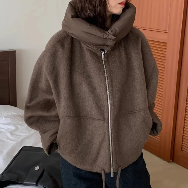 معاطف نسائية من مزيج الصوف معطف صوفي مطبوع للشتاء وياقة مدببة ناضجة أنيقة على الطراز الفرنسي لمكتب سيدة مؤتمر رسمي #5