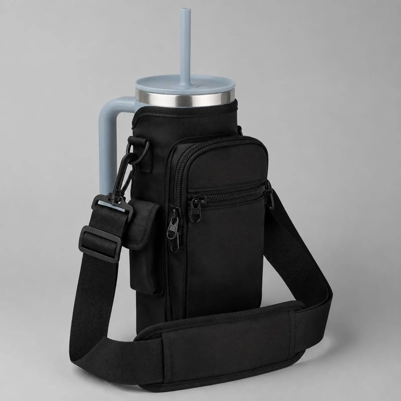 Drink Sleeve Structured Nylon Cup Carrier Cup Carrier with Shoulder Strap Lightweight for Commuting, Outdoor Activities