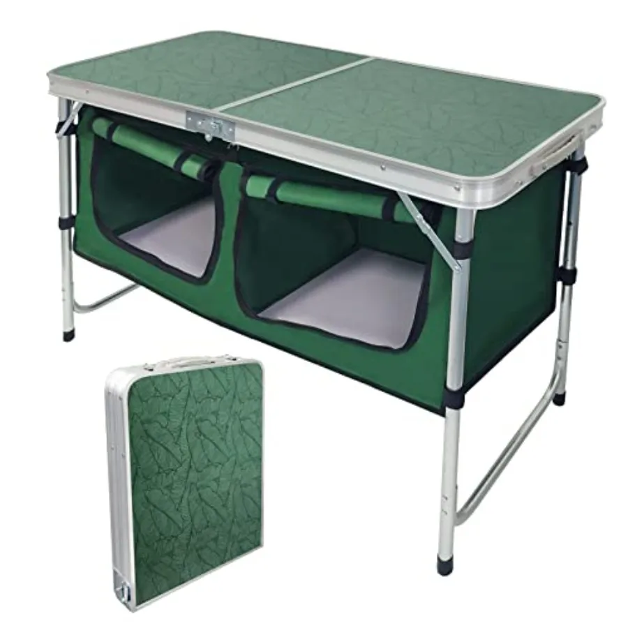 

Outdoor Folding Table Aluminum Lightweight Height Adjustable with Storage Organizer for BBQ Party Camping