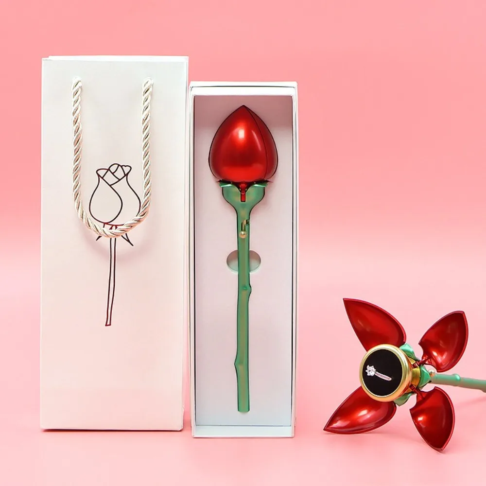 

Romantic Rose Shape Rose Flower Ring Boxes Automatically Open Gift Ring Display Holder Gift Box