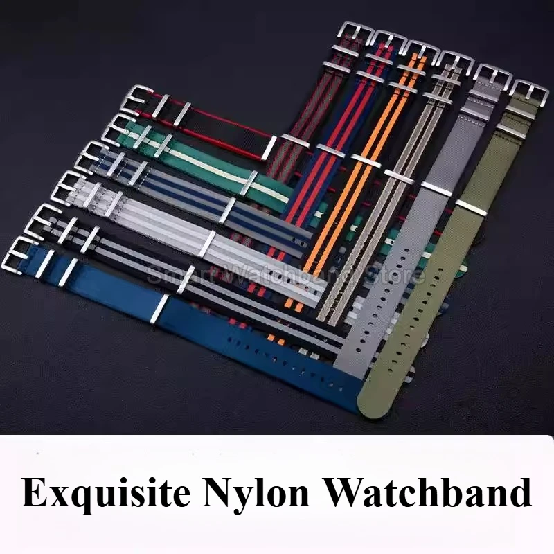 22 20mm Black Green Blue Nylon Watch Strap for Omega Seamaster Seiko Casio IWC Specific Lugs Pin Buckle Breathable Quick-Drying