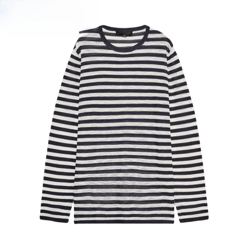 

Summer New Women's Loose Knitted Long Sve round Ne Stripe Top Simple Basic Comfortable Casual Sle Commute Faion