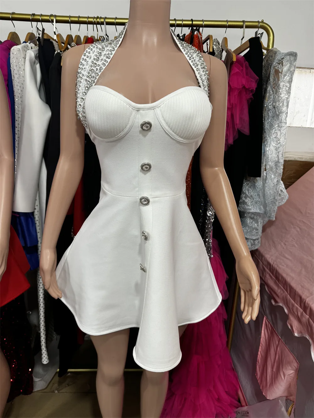 2025 المرأة السوداء مثير قبالة الكتف التسلق كريستال Bodycon ضمادة فستان طويل قفازات أناقة احتفال فستان الحفلات المسائية #1