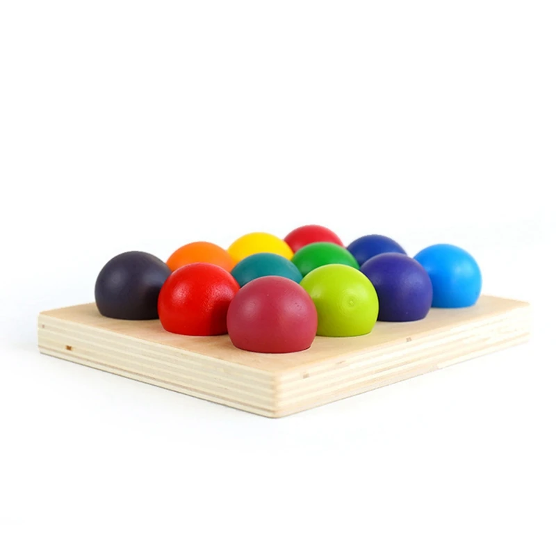 Bola a juego de arcoíris de madera con bandeja, Tablero de Clasificación de colores, juguete educativo Montessori para niños, regalo de cumpleaños duradero