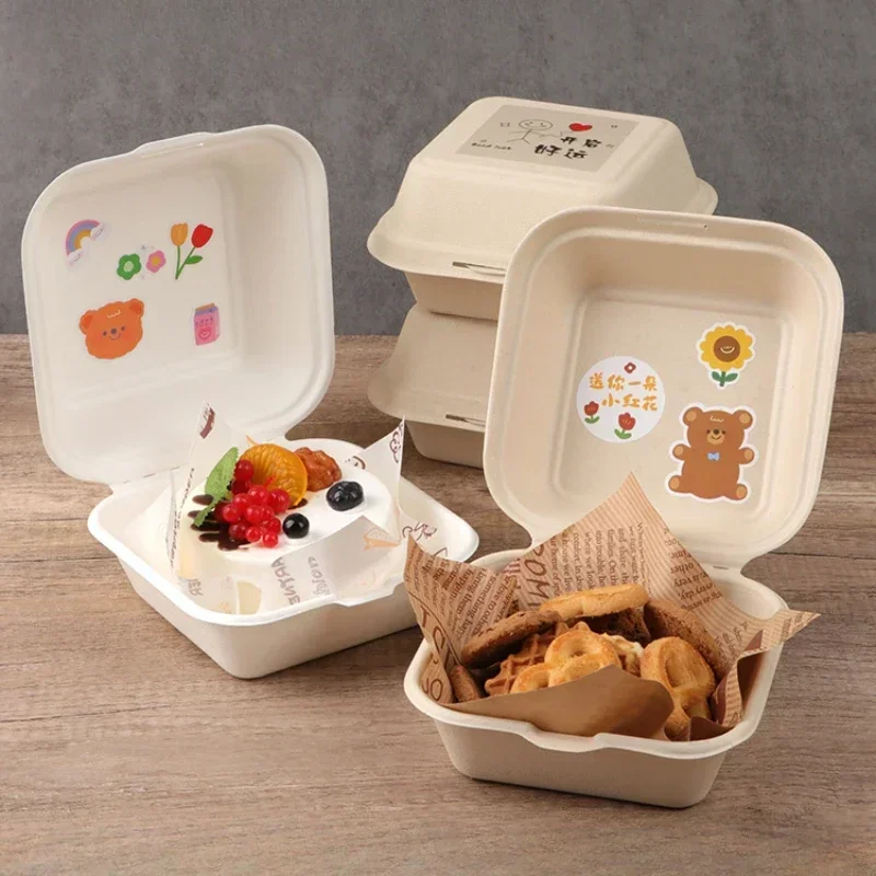 50pcs 4-inch Dim Sum Packing Box Environmentally Friendly Degradable Paper Food Box Natural Restaurant Takeout Bento cover Box