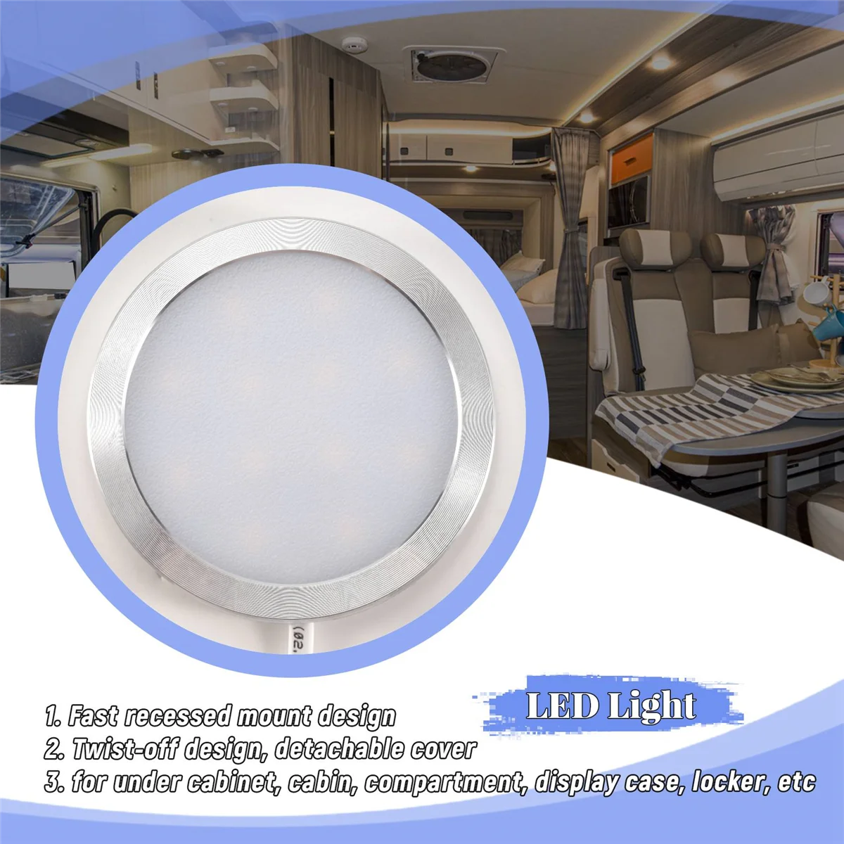 ไฟ LED 12V RV Camper รถพ่วงเรือเพดานตกแต่งภายในลงหลังคาโคมไฟอบอุ่นสีขาว