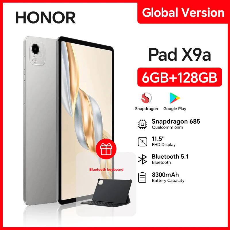 الإصدار العالمي HONOR Pad X9a 6GB + 128GB/8GB + 256GB 11.5 بوصة 2.5K 120 هرتز شاشة LCD بطارية 8300 مللي أمبير في الساعة 35 وات SuperCharge WiFi Android 15