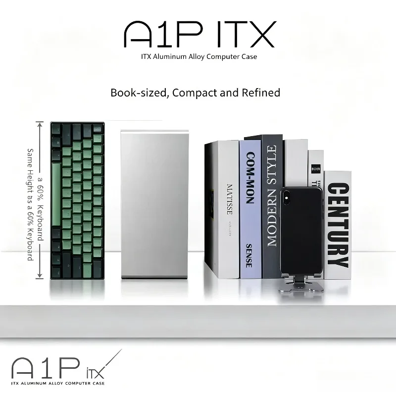 A1P Full Aluminum Mini ITX Case, 5.8L Micro Desktop Chassis with FLEX-1U PSU Support, Portable PC