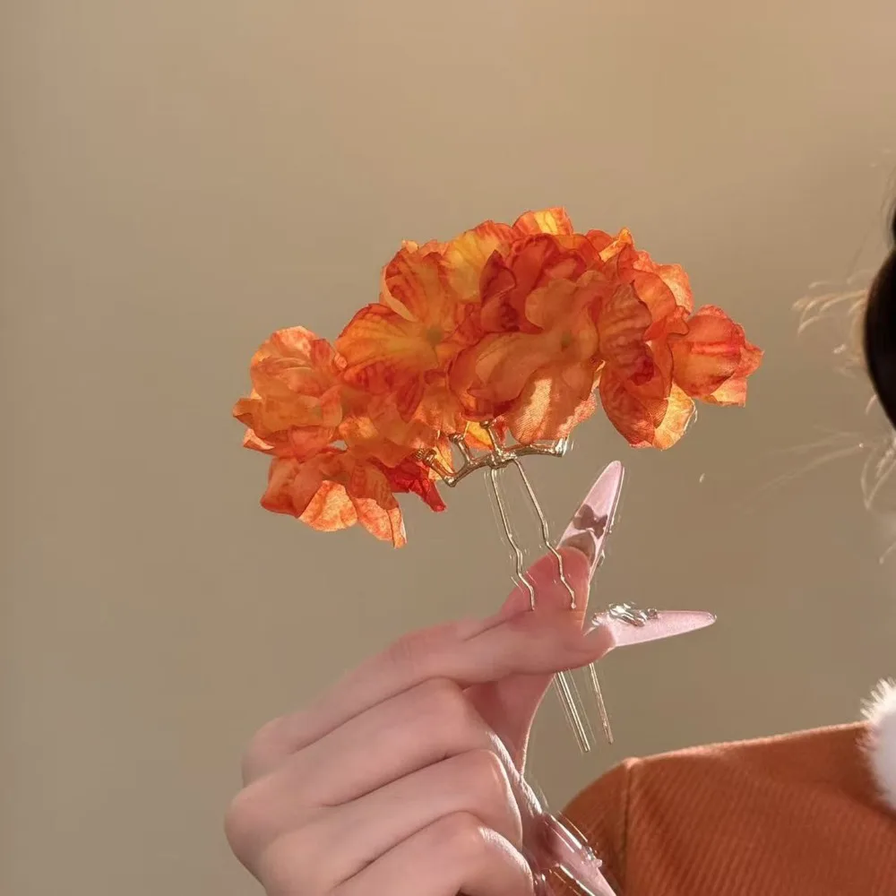 

Elegant Sweet Flower Hair Stick Fairy Bohemian Chinese Style Side Clip Simulation Flower Hairpin Thai Hair Fork Daily