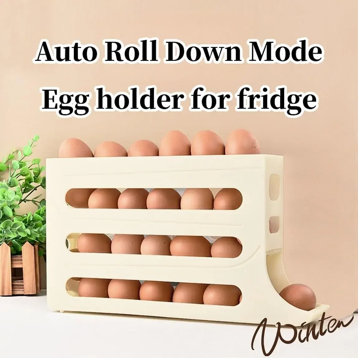 Refrigerator Egg Storage Box, 4 Tier Rolling Egg Holder Dispenser, Kitchen Automatic Scrolling Egg Holder Kitchen