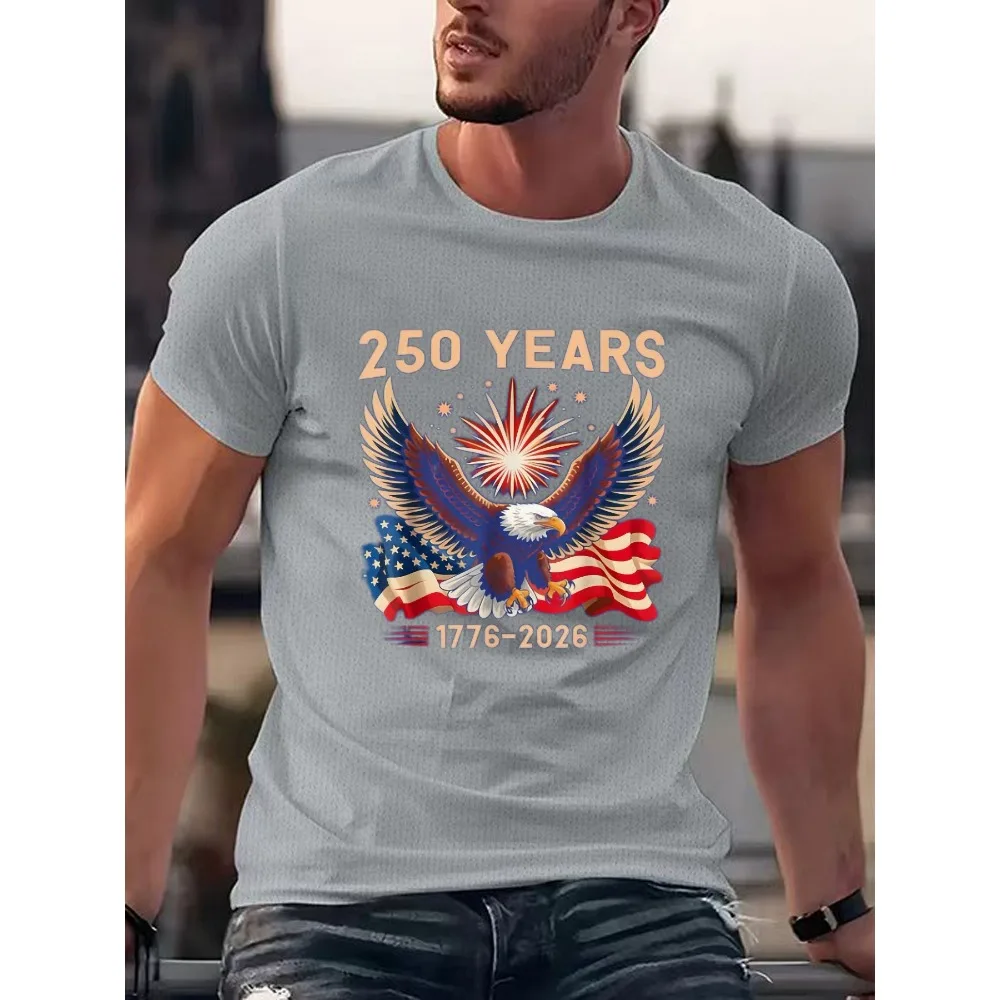 Special Edition Mens T Shirt Commemorating 250th Anniversary of American Independence Bald Eagle Flag Red White Blue Stars Stripes Casual Top