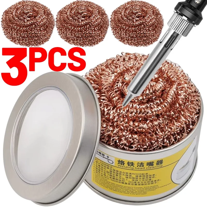 3/1PC Soldering Iron Tip Cleaner Welding Iron Tip Cleaning Copper Wire Clean Ball No Water Needed Soldering Head Tin Remove Tool