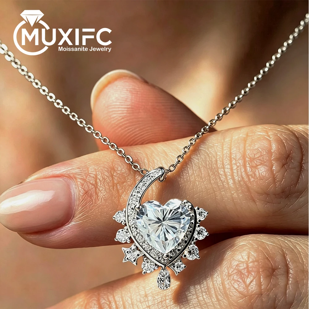 3CT Corlorful Heart Cut Certified Moissanite Necklace for Women  Sterling Silver S925 Pendant Diamond Neck Chain Wedding Jewelry