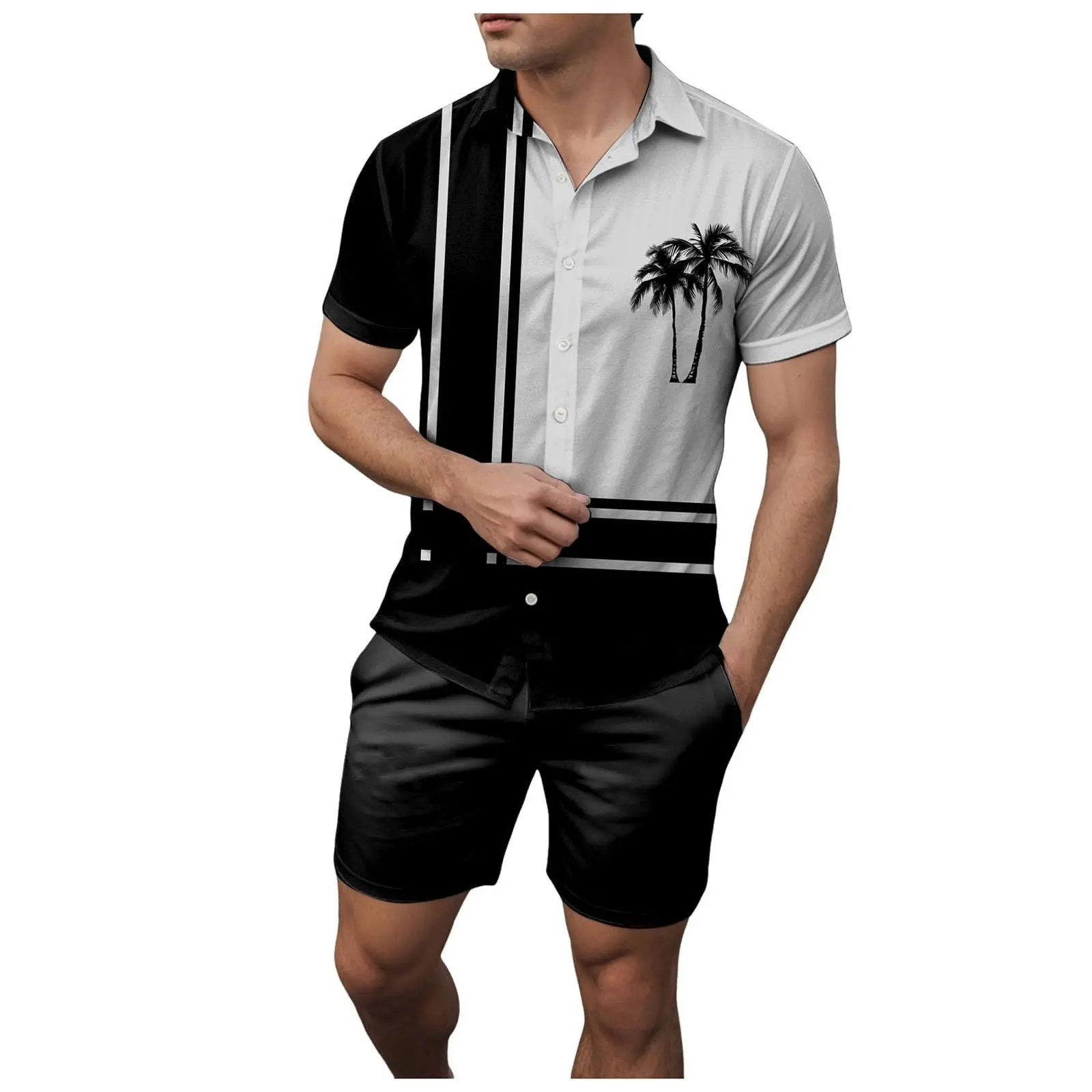 

Casual Shirts And men's Daily Summer Beach shorts, Coconut Tree Printed short-sleeved Shorts Set