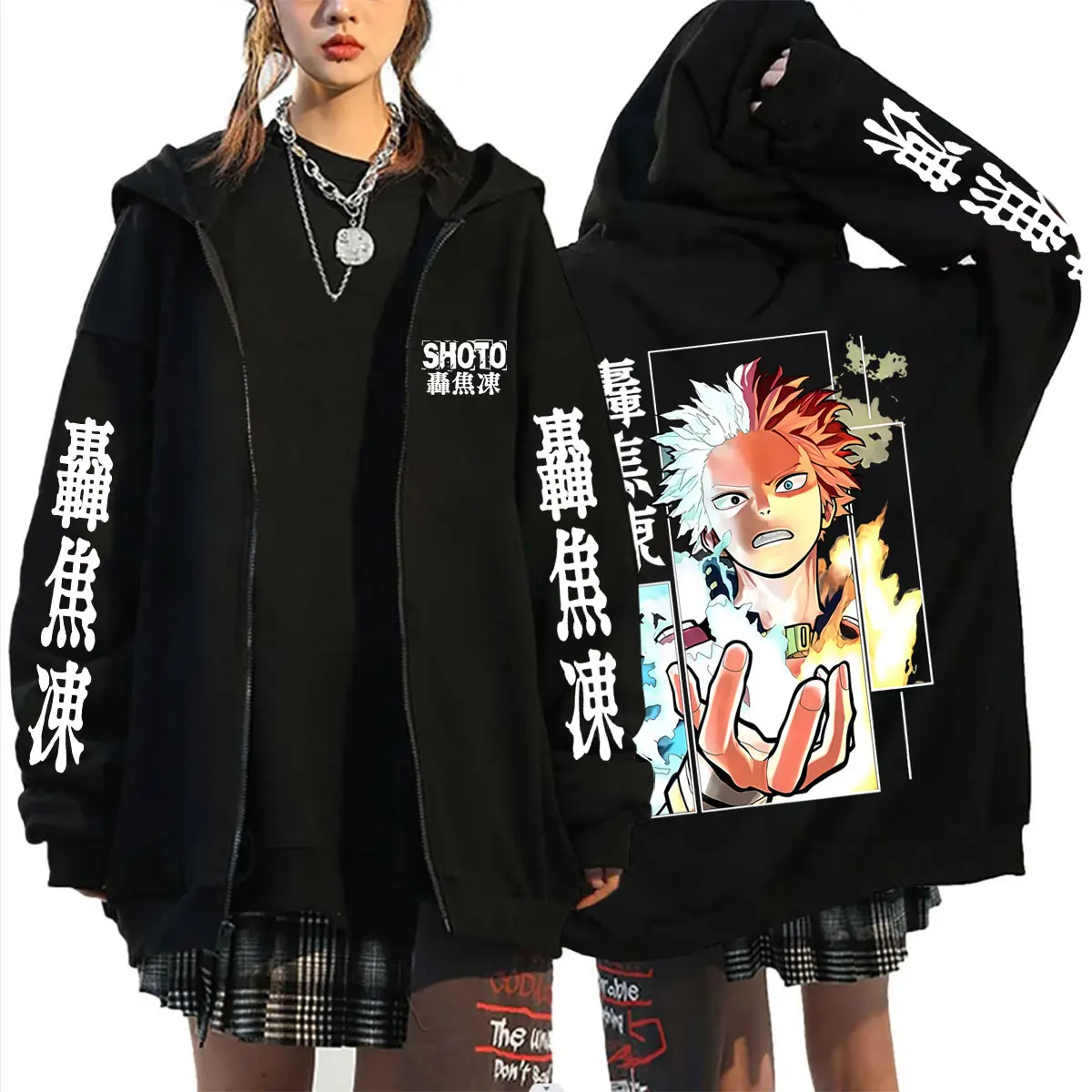 

Anime My Hero Academia Shoto Todoroki Zipper Hoodie Men Women Casual Oversized Streetwear Male Cartoon Harajuku Zip Up Hoodies