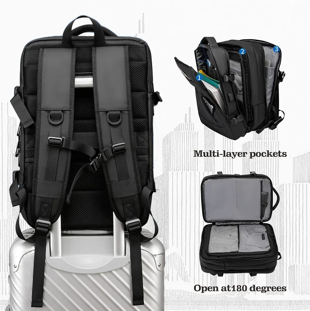 SWISS MILITARY Travel Backpack Men Business Backpack School Expandable USB Bag Large Capacity 15.6 Laptop Waterproof Fashion bag