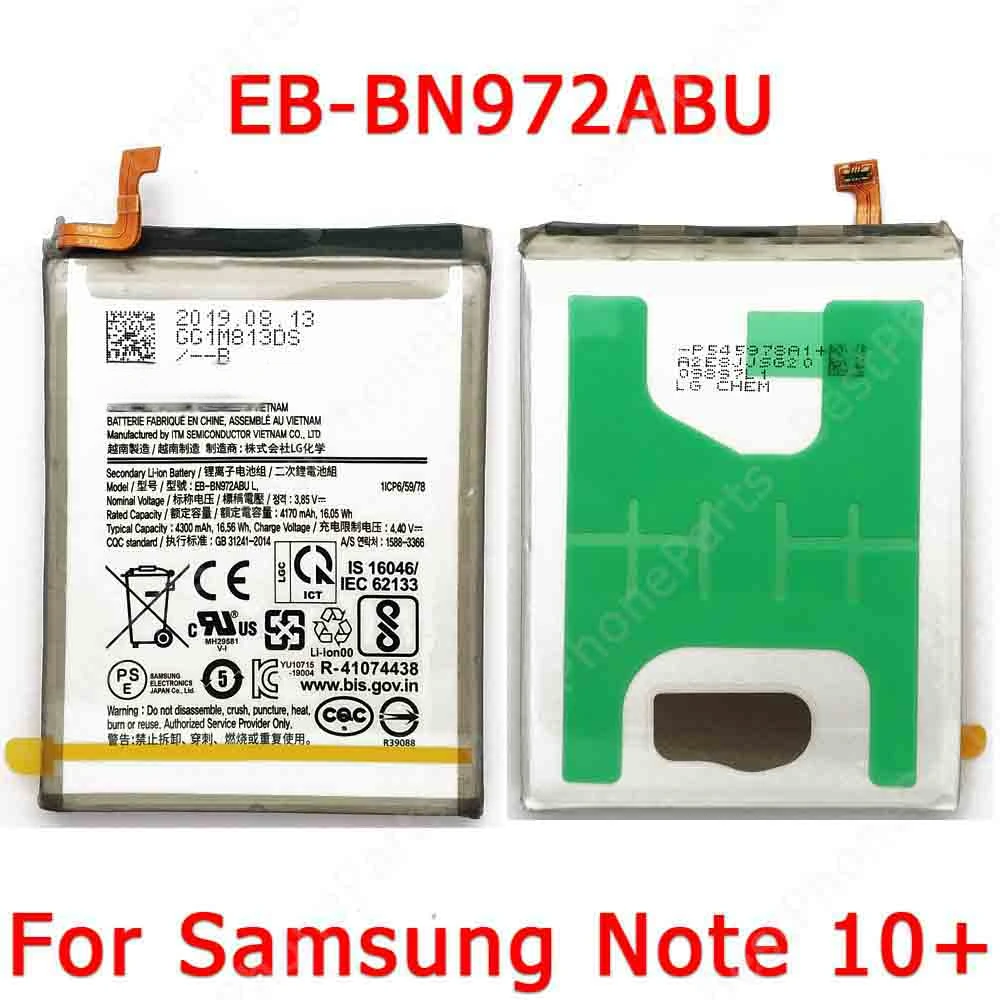 For Samsung Galaxy Note 10 Plus Note10 + N975 4G 5G Battery Replacement Spare Parts EB-BN972ABU Li-ion 4300 mAh Bateria