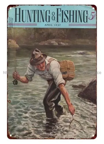tin advertising signs 1937 Hunting And Fishing cover art fishing metal tin sign