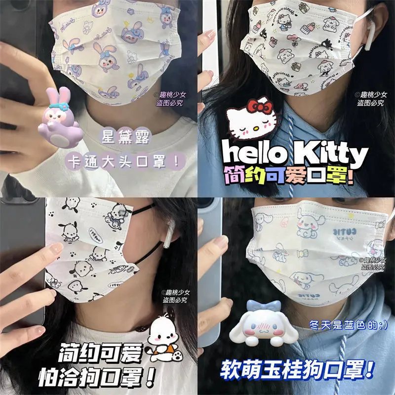 100pcs Sanrio Kawaii Hello Kitty My Melody Surgical Mask Adult Kid Disposable Protective Filter Safe Breathable Face Decoration