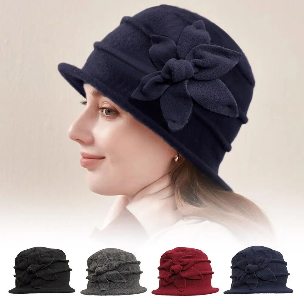 UK Vintage Style Women's Flower Felt Wool Bucket Hat - Elegant Cloche for Ladies Winter Wardrobe K6A0