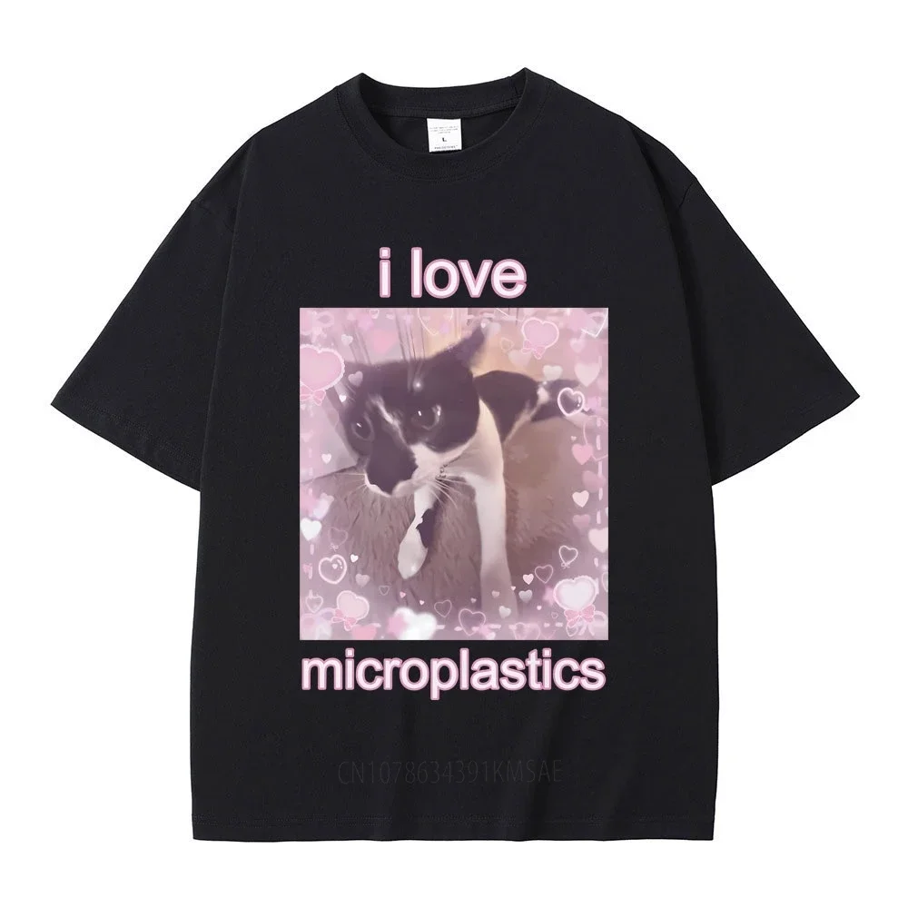 I Love Microplastics Cute Kawaii Cat Graphic T-shirt Summer Unisex Pure Cotton T Shirts Men Women Vintage Casual Short Sleeve