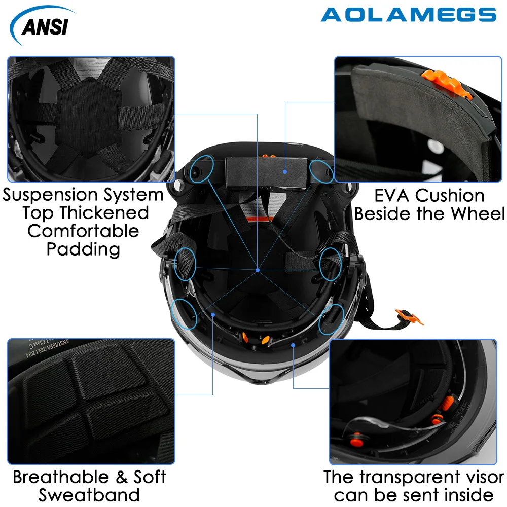 CE Construction Safety Helmet With Visor Built In Goggles And Reflective Stickers  ABS Hard Hat ANSI Industrial Protection Cap