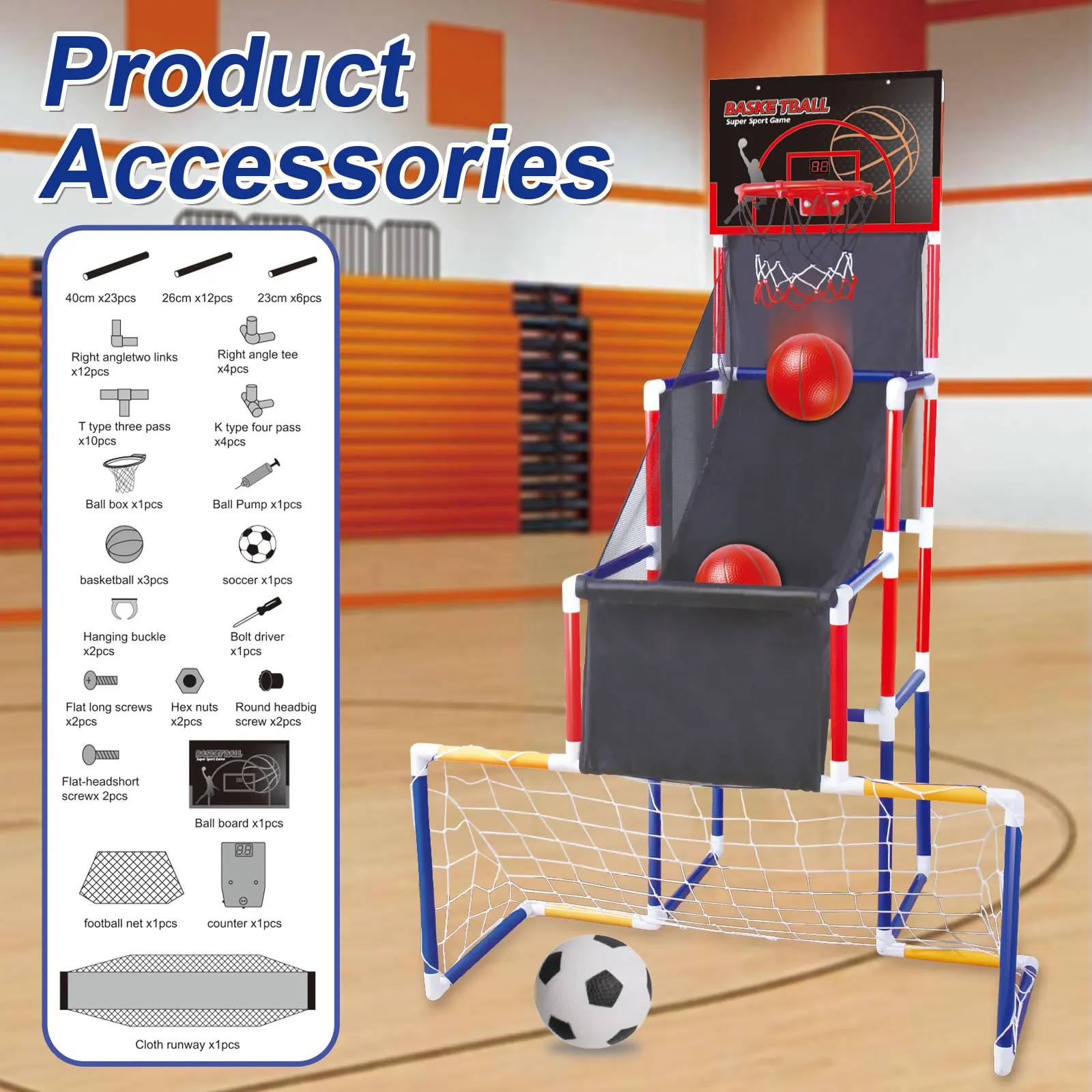 Juguetes deportivos 2 en 1 para sótano, portería de red de fútbol, marcador electrónico, juego de aro de baloncesto Arcade para niños 2025