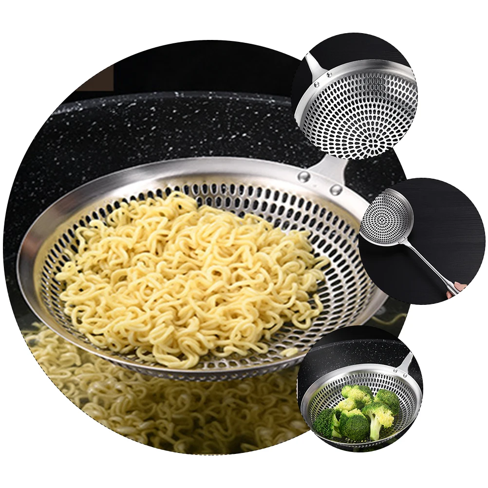 

1pc Stainless Steel Colander Slotted Ladle Spoons Strainers Kitchen Noodle Scoops Long Handle Easy Cleaning Storage